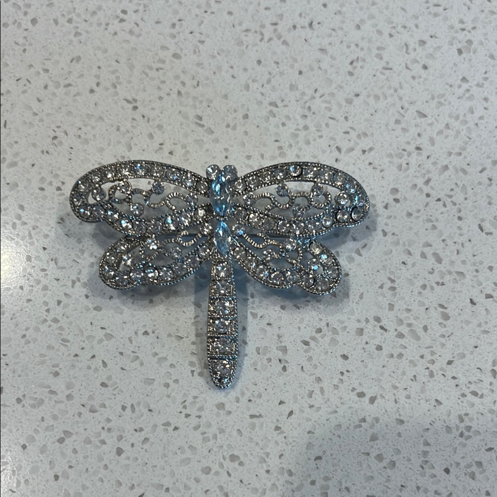 Shimmering Silver Dragonfly Brooch